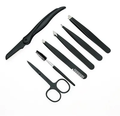 Produktbild von Go Go Gadget - Perfekte Augenbrauen - Pinzettenset - Epilierset - Epilierer - Augenbrauenpinsel - Augenbrauenschere - Augenbrauenklinge - 7-teilig - Schwarz