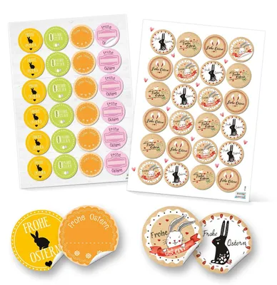 Produktbild von Logbuch-Verlag Set 48 Frohe Ostern Aufkleber Osterhase Osterdeko bunt Osteretiketten rund Verpackung Kindergeschenke Geschenke Give-Away gelb grün orange beige