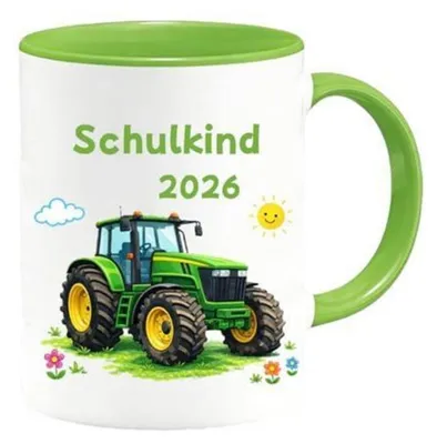 Produktbild von Keramikbecher Traktor Einschulung Junge Motivbecher 2026 Schulanfang Trinkgefäß