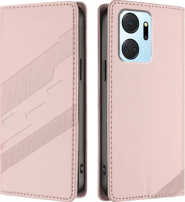 Produktbild von Hülle für Honor X7A, Kunstleder Brieftaschen Handyhülle mit Kartenfach und Standfunktion Pink