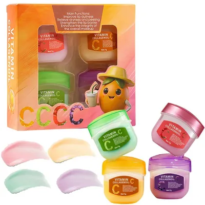 Image de Lot de 4 baumes à lèvres enrichis en vitamine C et en huile de collagène, hydratants pour les lèvres sèches