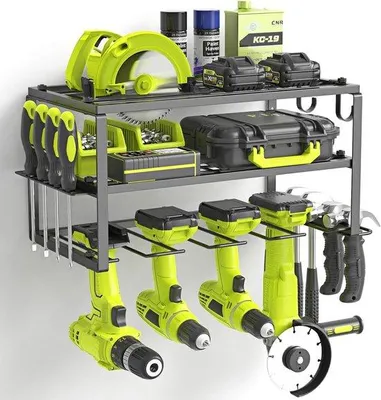 Produktbild von Famanu Werkzeugregal 3 Ebenen Wandmontage mit Bohrhalter für Elektrowerkzeuge schwarz