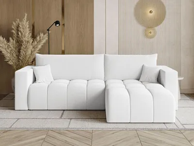Produktbild von GrainGold Ecksofa L-Form Neva - Ecksofa mit Schlaffunktion, Bettkasten - Moderne Ecksofa, Wohnzimmer Sofa - Eckcouch mit Bouclé-Stoff - Weiß (Quelle 01)