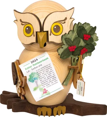 Produktbild von Drechslerei Kuhnert Räucherfiguren - Jahreseule 24 Mehlbeere - Eulen aus Holz - ca. 15 cm - 37241