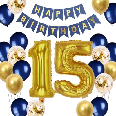 15. Geburtstagsdeko-Set: Banner, Folienballon 32 Zoll, 20 Latexballons