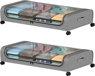 Obrázok produktu pre Úložný box pod posteľ, prachotesný, na kolieskach, priehľadný, sada 2 ks