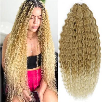 Zdjęcie produktu dla Włosy syntetyczne do wplatania, 22 cale, falujące, kolor złocisto-jasnobłond, zestaw 3 sztuk, przeznaczone do stylizacji Butterfly Locs i włosów typu Bohemian