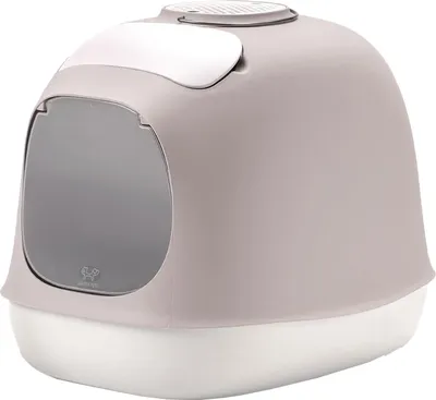 Produktbild von Hygienische Katzenbox mit Schaufel - geschlossenes Design - weiß/taubengrau