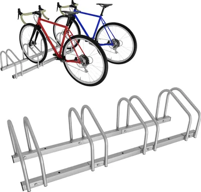 Zdjęcie produktu dla Stojak rowerowy Yakimz na 2-6 rowerów, stojak rowerowy, szerokość opon 35-55 mm, kilka stojaków, srebrny - 4 rowery