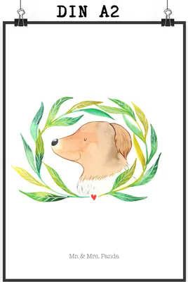 Produktbild von Mr. & Mrs. Panda Bild Hund Blumen DIN A2 - Weiß - Geschenk, Kunstdruck, wanddeko, Posterdruck, Vierbeiner, drucke, Plakat, Niedlich, Sprüche, Hunde, Selbsttherapie
