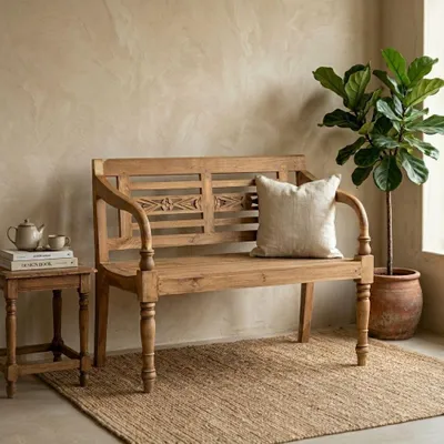 Produktbild von Massivholz Sitzbank CHRISTOS Antique-Natural 100cm Holzbank