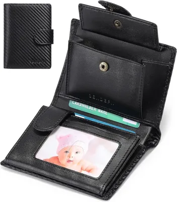 Produktbild von Herren Geldbörse aus Leder, Portemonnaie 3-fach faltbar, mit 16 Kartenfächern und RFID-Schutz, Matt-Schwarz
