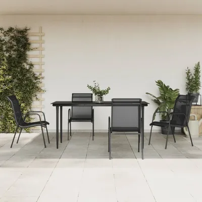Produktbild von The Living Store 5-tlg. Garten-Essgruppe Schwarz Stahl und Textilene
