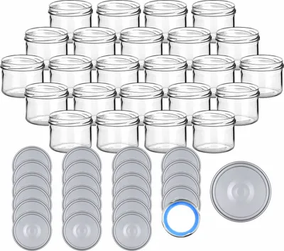 Immagine prodotto di set di 24 barattoli da conserva 230 ml rotondi con coperchio a vite color argento BS - barattoli da conserva con tappo a vite TO82 - barattolo per marmellata, barattolo con tappo a vite