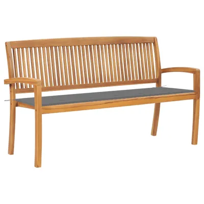 Image de Banc de jardin empilable et coussin 159 cm Bois de teck massif