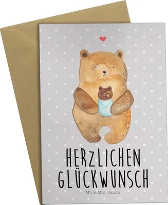 Produktbild von Mr. & Mrs. Panda neujahrskarte Bär Baby - Grau Pastell - Geschenk, Glückwunschkarte, hochzeitskarten, Mutter, babykarte, Grußkarten, Glückwunsch, Geburt, Geburtstag