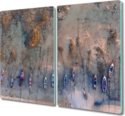 Produktbild von Coloray Hackbrett Küchenbrett Kochplattenabdeckung Schneidebrett Herdabdeckplatte 2x30x52 cm - Boote Küste Strand