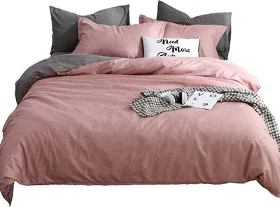 Produktbild von Famanu Bettwäsche Set 135x200 cm in Altrosa Grau Anthrazit - 1 Bettbezug 135 x 200 cm + Kissenbezüge 80 x 80
