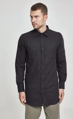 Obrázok produktu pre Košeľa Urban Classics Hemd s bočným zipsom a dlhou košeľou Flanell Black-S