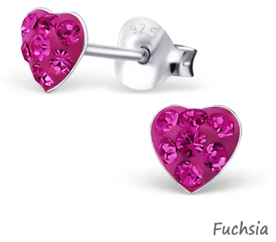 Produktbild von Herz Ohrringe: Kinder Kristall Herz Ohrstecker Silber 925 Fuchsia
