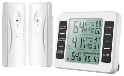 Digitales Thermometer mit 2 Sensoren, kabellos, LCD, Temperaturalarm