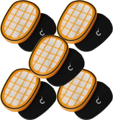 Multiple sets of air purifier filters are arranged diagonally against a white background.