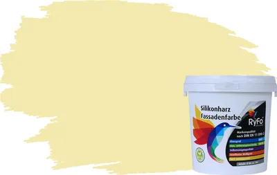 Produktbild von RyFo Colors Silikonharz Fassadenfarbe Lotuseffekt Trend Sorbetgelb 1l - bunte Fassadenfarbe, weitere Gelb Farbtöne und Größen erhältlich, Deckkraft Klasse 1