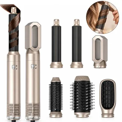 Produktbild von 6-in-1 Warmluftbürste, Multifunktionaler Haarstyler zum Trocknen, Glätten, Locken und Kämmen, 6 Stylingaufsätze, konstante Temperatur