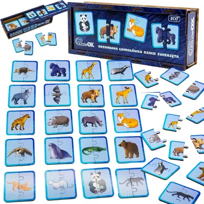 Zdjęcie produktu dla Drewniana Łamigłówka Dzikie Zwierzęta Łączenie Połówek Zestaw Puzzle  Puz-44657