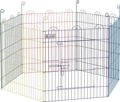Produktbild von Buntes Freilaufgehege Ø120x60H cm, Metall, verriegelbar, modular für Welpenauslauf