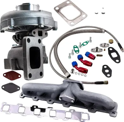 Obrázek produktu pro Turbodmychadlo, zvýšení výkonu na více než 400 k, vhodné pro motory 1,5 l až 2,5 l, příruba výfukového potrubí T3 T4, olejové chlazení, kompresor A/R 0,5