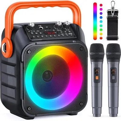 Produktbild von Drahtloser Karaoke-Mikrofon für Erwachsene und Kinder, tragbar, Bluetooth, LED-Licht