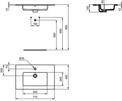 Produktbild von Ideal Standard E053501 Möbelwaschtisch Eurovit 1 Hl. m.Ül.