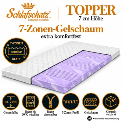 Produktbild von Schlafschatz Gel-Topper 120 x 200 cm, extra komfortfest, 7-Zonen, ca. 7 cm hoch