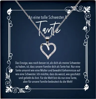 Produktbild von 22Feels Echt Silber Halskette - An Meine Tante Geschenk Geburtstag Schwester Frauen Schmuck Set - Herz Anhänger, Karte