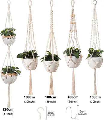 Produktbild von Makramee Blumenampel, Boho Deko Baumwollseil H?ngeampel Blumentopf Pflanzenhalter Aufh?nger fš¹r Innen Au?en Decken Balkone Wanddekoration