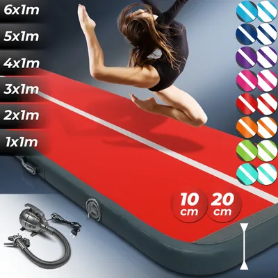 Produktbild von AIRTRACK Matte Tumbling Matte mit Pumpe PVC Tumblingmatte Gymnastikmatte Turnmatte Farbe: Rot-Grau Maße: 300*100*10cm