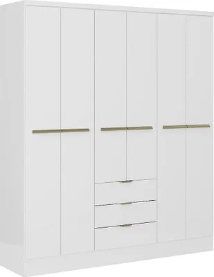 Produktbild von 6-türiger Kleiderschrank mit 3 Schubladen - Breite 180 cm - Weiß - PEROLI