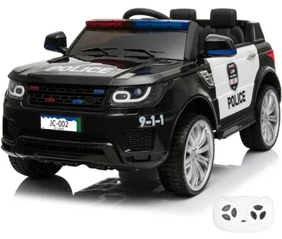 Produktbild von Land Rover Polizei Kinder Elektroauto 12V (1–6 Jahre) – Mit Fernbedienung, Sirene, LED & EVA-Reifen – Kinder Elektrofahrzeug Polizeiauto mit 2 Motoren – Schwarz