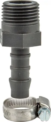 Produktbild von tecuro Schlauchtülle Ø 10-12 mm x 1/4 Zoll AG, mit Edelstahlschlauchschelle - Nylon grau