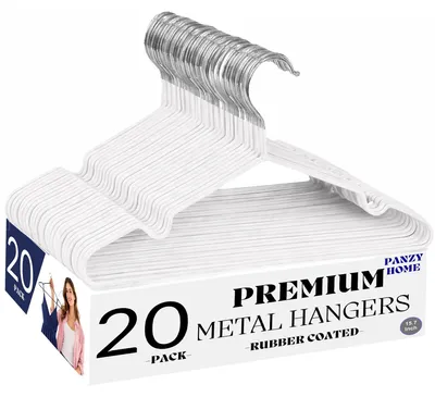 Imagen del producto de Juego de perchas, 20 unidades, perchas de metal blancas con revestimiento antideslizante, para el armario