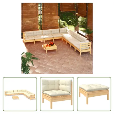 Produktbild von The Living Store 10-tlg. Garten-Lounge-Set mit Creme Kissen Massivholz Kiefer