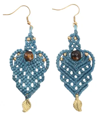 Produktbild von Makramee Ohrringe, Festival Schmuck - Modell 15, Blau, Messing,Nylon, Ohrringe + Ohrstecker Modeschmuck