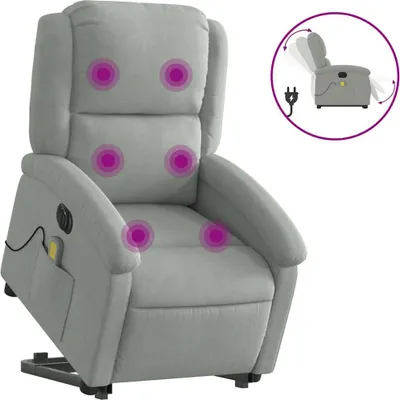 Produktbild von vidaXL Massagesessel mit Aufstehhilfe Elektrisch Hellgrau Samt