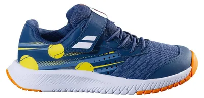 Immagine prodotto di BABOLAT PULSION KID ALL COURT, scarpa da tennis per bambini, modello unisex, colore blu e giallo, taglia 29