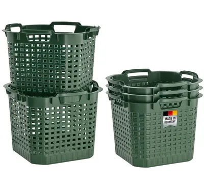 Produktbild von 5x Erntekörbe Kartoffelkorb Gartenkorb lebensmittelecht, 25L Laubkorb Obstkorb 40x40cm Drehstapelkorb - Kunststoffkorb stapelbar, grün, extrem robust