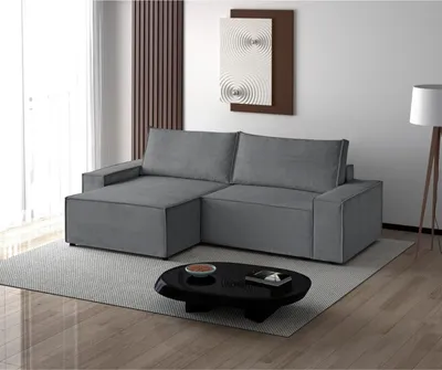 Obrázek produktu pro Rohová sedací souprava San Remo Čalouněný roh ve tvaru L s manšestrovým potahem s funkcí spaní a lůžkovým boxem 268 cm Sedací souprava ve tvaru L, barva: šedá, Poso 60