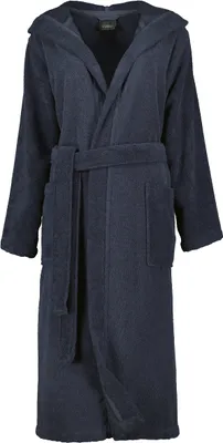 Image de Peignoir Cawö avec capuche, motif uni-827, femme, taille XS, longueur 120 cm, couleur 17-bleu