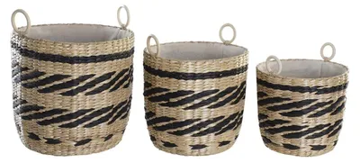 Körbe-Set, 3-teilig, Polyester, schwarz/natur, rund 38x38x36 cm