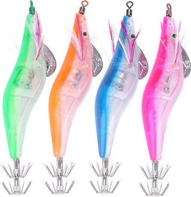 Produktbild von 10 cm, 4 Farben, elektrisch leuchtend, bionische Garnelenform, Köder zum Angeln von Salzwasser-Tintenfischen